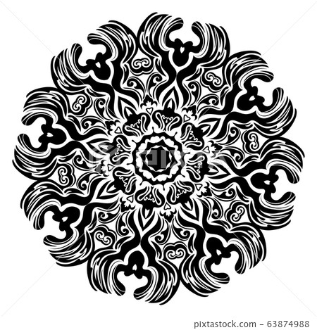 Round floral frame black and white 63874988