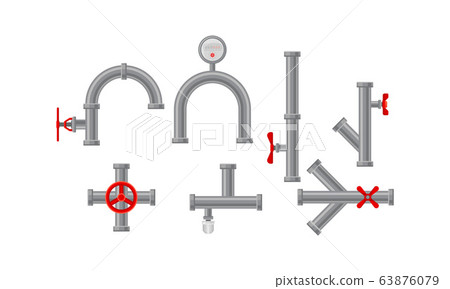 Pipe Fitting or Adapters with Valves Isolated on White Background Vector Set Pipe Fitting or Adapters with Valves Isolated on White Background Vector Set 63876079
