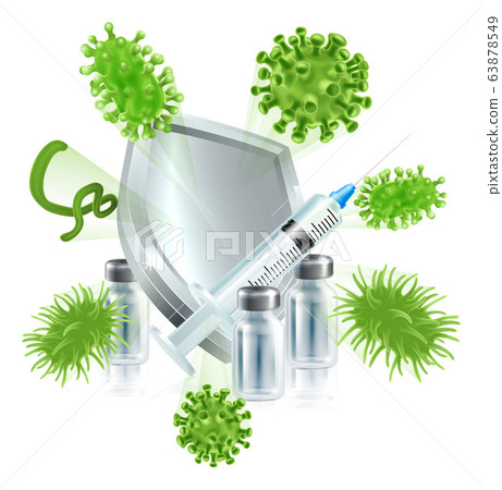 Syringe and Vial Vaccine Shield Protection Concept Syringe and Vial Vaccine Shield Protection Concept 63878549