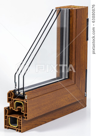 Plastic window profile with triple glazing Plastic window profile with triple glazing 63880876