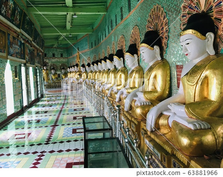 Beautiful more buddha image meditation at U Min Thonze temple in Sagaing near Mingun and Mandalay city, Myanmar 63881966