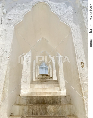 Beautiful white arch curved part of Hsinbyume pagoda (Mya Thein Tan) pagoda in Mingun near Mandalay city, Myanmar 63881967