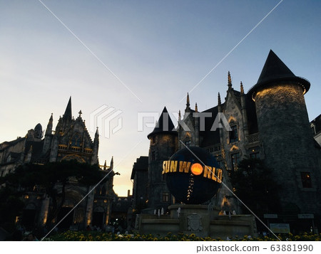 Classic castle of French village at Ba Na Hills in Danang, Vietnam on night scene 63881990