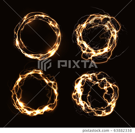 Magic rings, abstract electric circles, golden round frames, luminous circular lightning 63882338