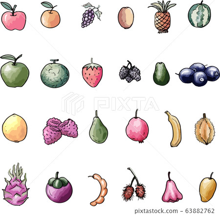Fruits set is vector illustration, freehand drawn on white background, healthy food concept. 63882762