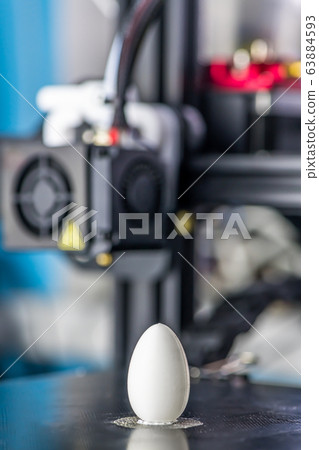 white plastic model of egg printed on a 3D printer white plastic model of egg printed on a 3D printer 63884593