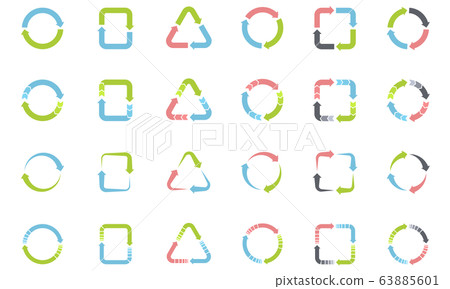 Set of arrow icons representing recycling and other cycles (infographics, charts, flat design) 63885601