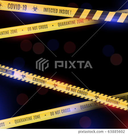 Mystical bokeh background with yellow striped poetic tapes warning tapes about the dangers of 63885602