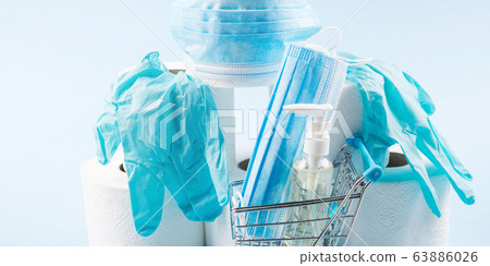 Products to face covid19 quarantine. Panic concept Products to face covid19 quarantine. Panic concept 63886026