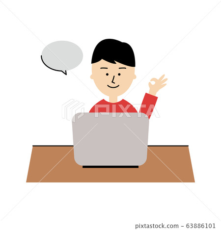 Computer work OK sign men - Stock Illustration [63886101] - PIXTA