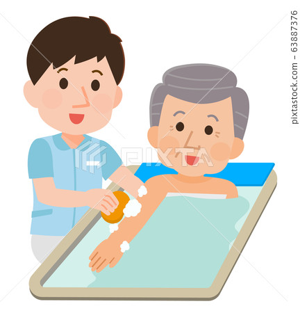 Bathing assistance grandfather male caregiver... - Stock Illustration ...