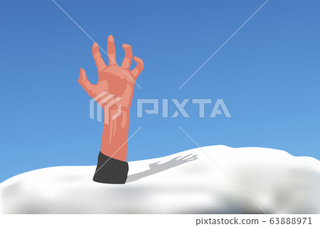 hand sticks out from snow 63888971