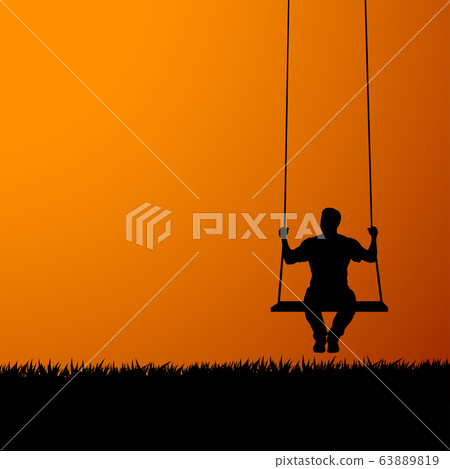 silhouette on swing at sunset silhouette on swing at sunset 63889819