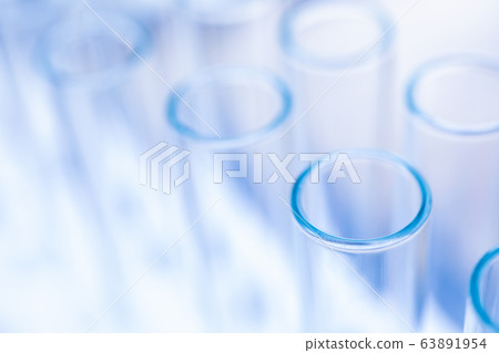 Closeup glass test tubes, chemical equipment 63891954