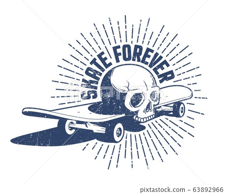 Skull and skateboard retro emblem. 63892966