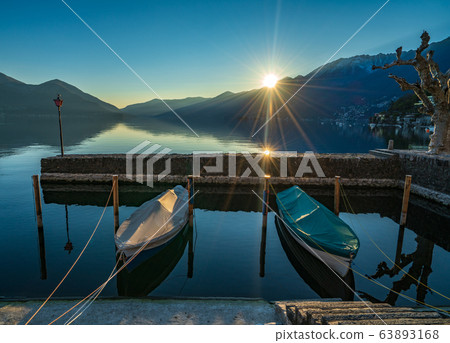 Sunset in marina of Ascona  63893168