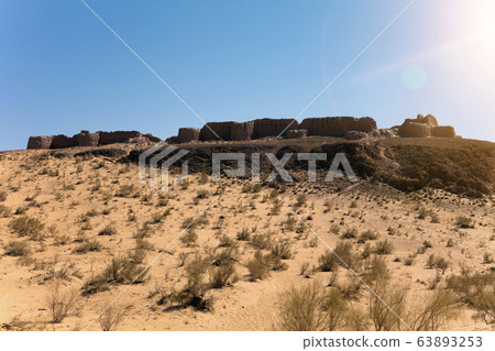 the walls of the ancient fortresses of Khorezm in the desert. Uzbekistan the walls of the ancient fortresses of Khorezm in the desert. Uzbekistan 63893253