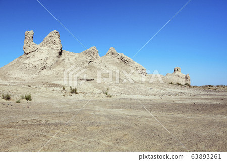 The ruins of the ancient fortresses of Khorezm in the desert. Uzbekistan 63893261