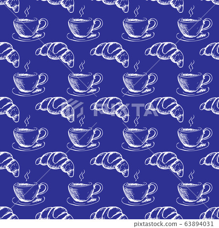 seamless pattern hand drawn cup of coffee and - Stock Illustration ...