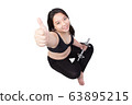 beautiful fat woman exercise with dumbbell weight loss concept thumb up happy smile face workout 63895215