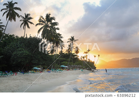 La Playta Tropical beautiful beach at sunset near Las Galeras village in Samana area, Dominican Republic 63896212