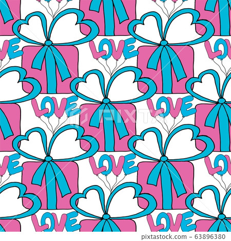 Valentine's day seamless pattern with hearts and gifts. Beautiful abstract pattern with Valentine's day seamless pattern for decorative design. Logo element for wedding illustration. Vintage design. 63896380