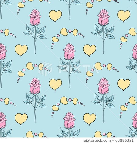 Valentine's day seamless pattern roses and hearts. romantic seamless pattern with red hearts on a color background by day of wedding or valentine's day 63896381