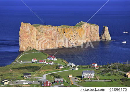 Perce Rock, panoramic aerial view, Quebec, Canada 63896570
