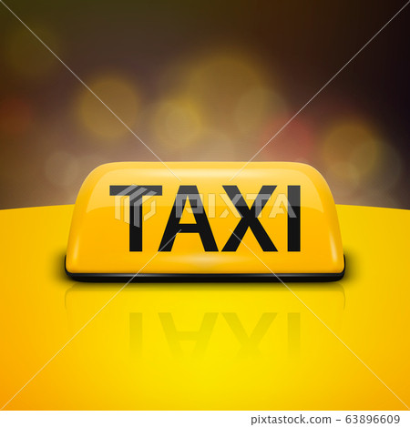 Vector 3d Realistic Yellow French Taxi Sign on Car Roof Closeup on Night City Background. Design template for Taxi Service, Mockup. Front View Vector 3d Realistic Yellow French Taxi Sign on Car Roof Closeup on Night City Background. Design template for Taxi Service, Mockup. Front View 63896609