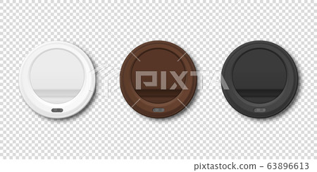 Vector 3d Realistic White, Brown, Black Disposable Plastic Coffee Cup Lid Icon Set Closeup Isolated on Transparent Background. Design Template, Mockup. Top View Vector 3d Realistic White, Brown, Black Disposable Plastic Coffee Cup Lid Icon Set Closeup Isolated on Transparent Background. Design Template, Mockup. Top View 63896613