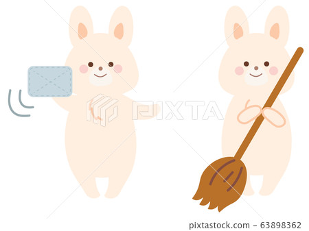 Illustration of a rabbit cleaning 63898362