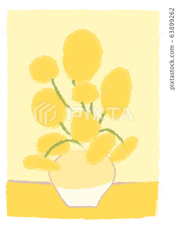 Sunflowers Van Gogh imitation like child s drawing in cartoon style. Impressionism painting art. Yellow flowers in vase. Bouquet Greeting card decoration. Simple vector stylized design isolated Sunflowers Van Gogh imitation like child s drawing in cartoon style. Impressionism painting art. Yellow flowers in vase. Bouquet Greeting card decoration. Simple vector stylized design isolated 63899262