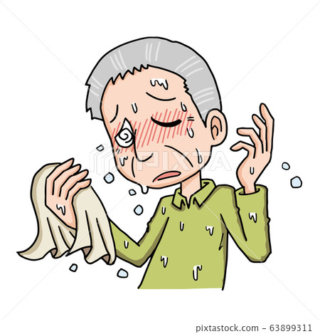 老人，祖父，中暑，脫水，出汗，汗水和熱 63899311
