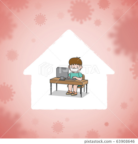 the young man working or studying on the desk and the young man working or studying on the desk and 63908646