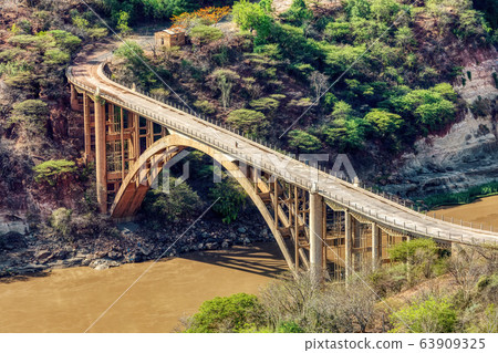 old bridge across Blue Nile, Ethiopia 63909325