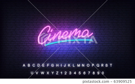 Cinema neon template. Glowing neon letteing Cinema label Cinema neon template. Glowing neon letteing Cinema label 63909525