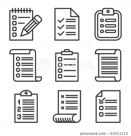 Check List Icons set on White Background. Line Style Vector 63911213