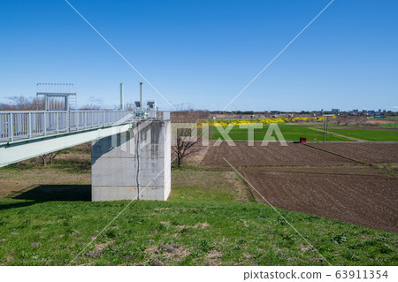 Arakawa bank scenery, the widest river in Japan, in the direction of Konosu City, Yoshimi Town, Saitama Prefecture 63911354