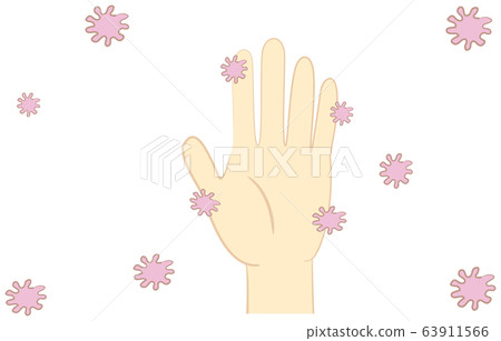 Illustration of hand with coronavirus attached 63911566
