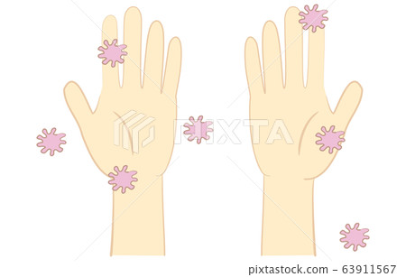 Illustration of hand with coronavirus attached 63911567
