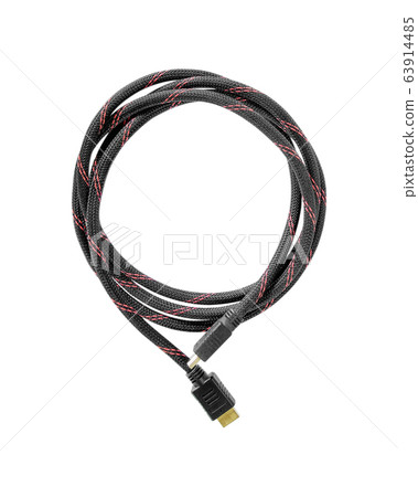 Black HDMI cable isolated on white background. 63914485