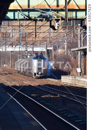 Shooting the scenery of a limited express lily of the valley arriving at JR Noboribetsu Station in Noboribetsu, Hokkaido in early spring Shooting the scenery of a limited express lily of the valley arriving at JR Noboribetsu Station in Noboribetsu, Hokkaido in early spring 63917829