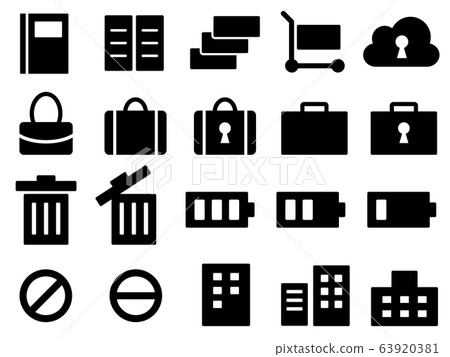 箱包，建築物，購物車等的圖標。 63920381