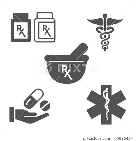 Pharmacy and Prescription Icon Set with mortar and Pharmacy and Prescription Icon Set with mortar and 63920434