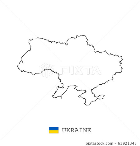 Ukraine map line, linear thin vector. Ukraine simple map and flag. 63921343