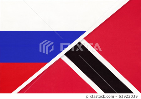 Russia vs Trinidad and Tobago national flag from textile. Russia vs Trinidad and Tobago national flag from textile. 63922039