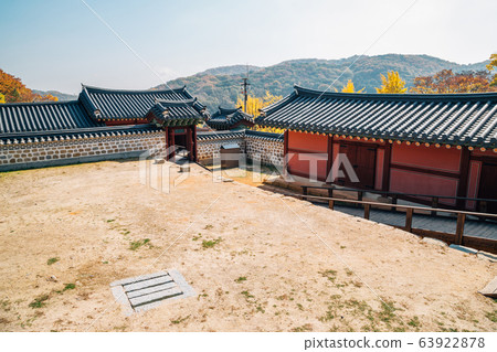 Namhansanseong Fortress, Korean old traditional house with autumn maple in Gwangju, Korea 63922878