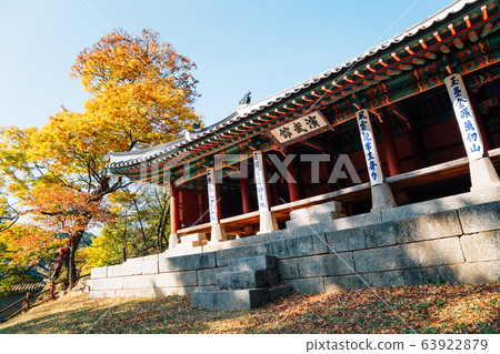 Namhansanseong Fortress Yeonmugwan, Korean traditional architecture with autumn maple in Gwangju, Korea 63922879