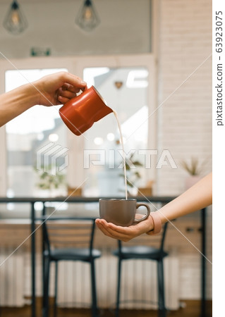 Coffee house interior, concept of making coffee with milk 63923075