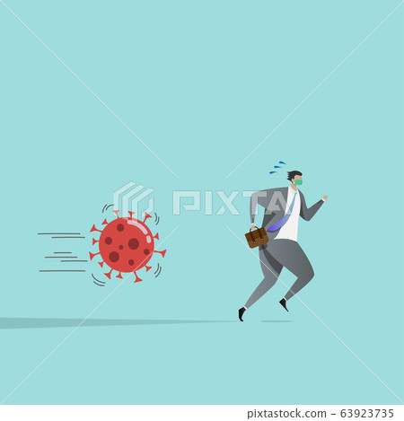 business people run away from coronavirus pathogens, affected by the outbreak. the impact of the COVID-19 epidemic causes businesses to lack revenue. 63923735